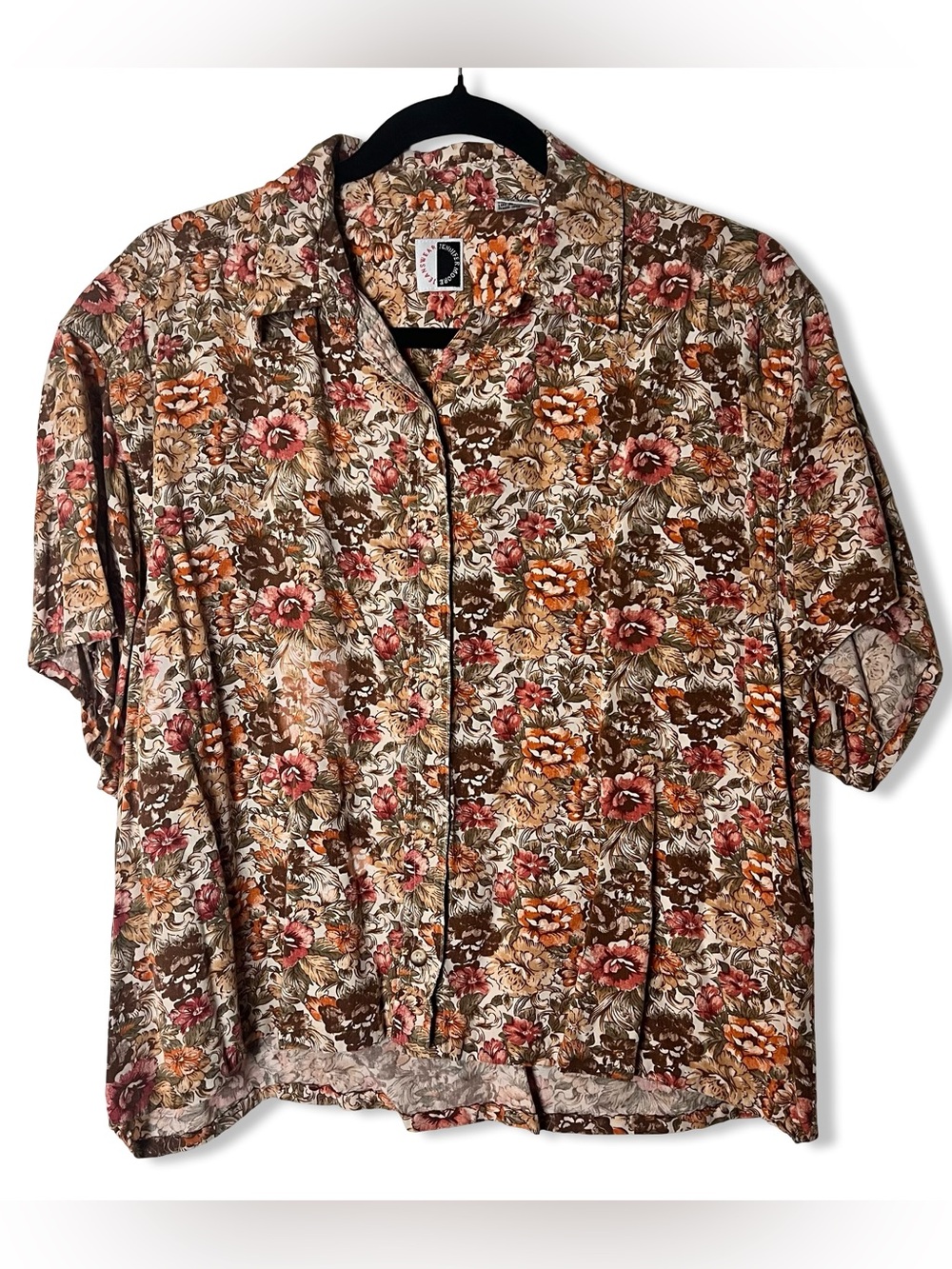 Vtg 90s Jennifer Moore Jeanswear Floral Rayon Button Down Blouse Plus Sz. 1X